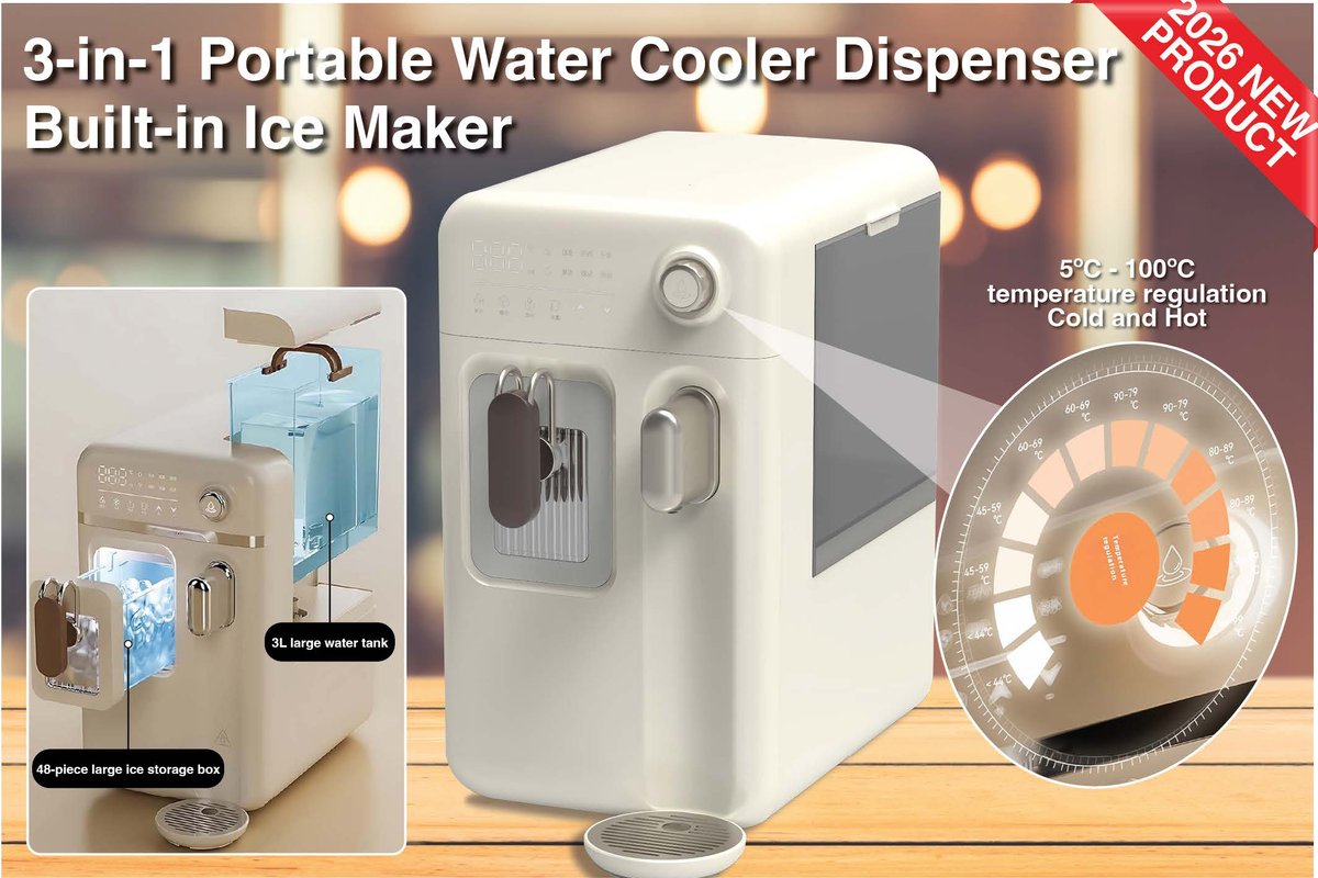 3-in-1 Portable Water Cooler Dispenser with Built-in Ice Maker