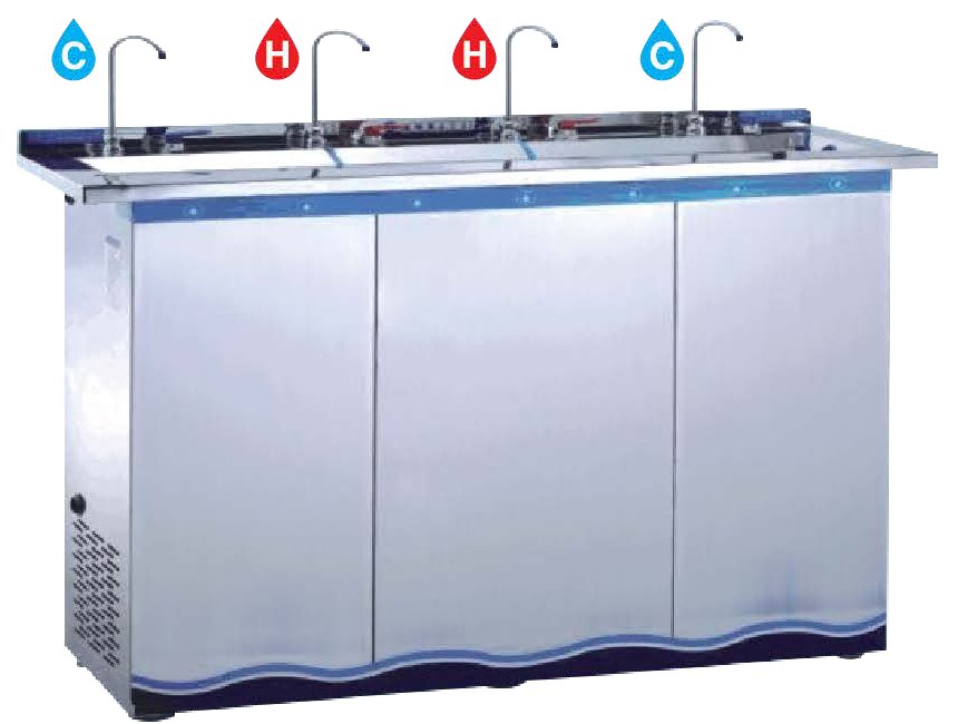 Stainless Steel Water Cooler — Hot & Cold (4 Faucets)